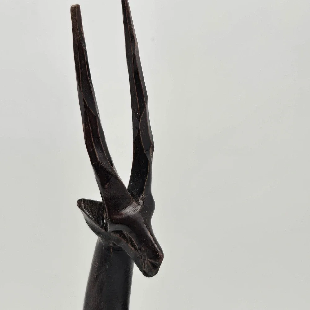 Vintage Hand Carved Ebony Wood Gazelle Statue African Antelope Folk Art Decor 13